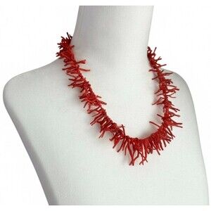 Vintage Long Red Branch Natural Undyed Coral Necklace